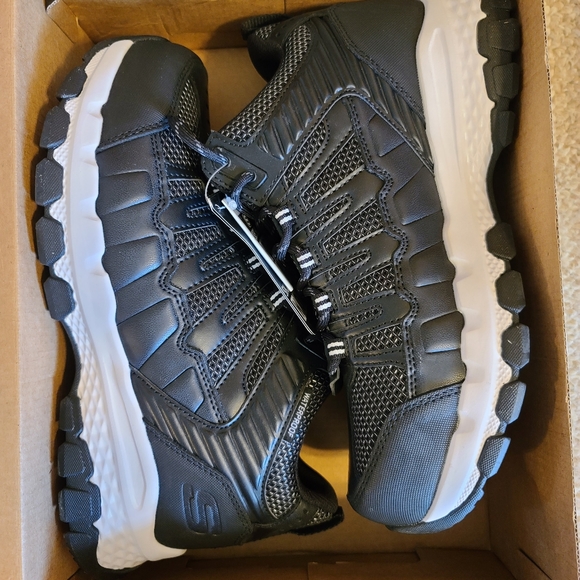 Skechers Men's Work Queznell Steel Toe WP Black & White Lace Up Shoes - Picture 2 of 9